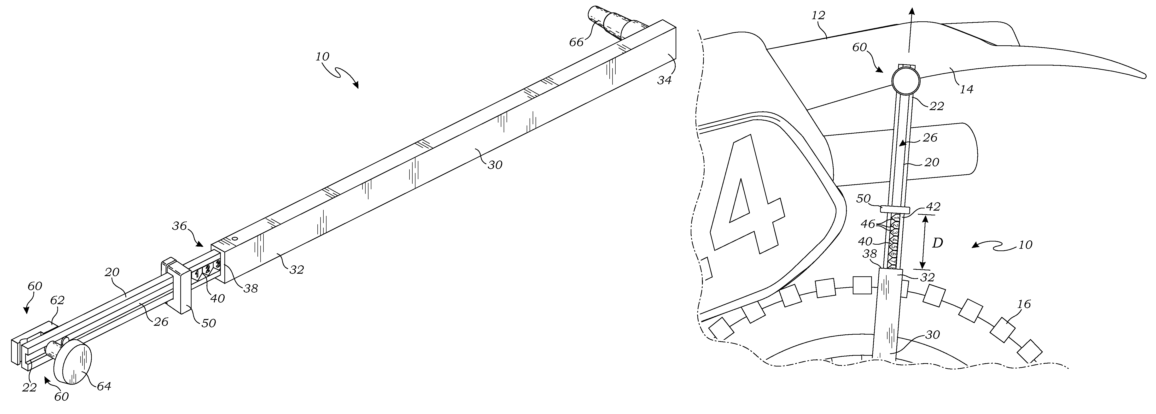 Measuring device and method for measuring suspension sag of a vehicle