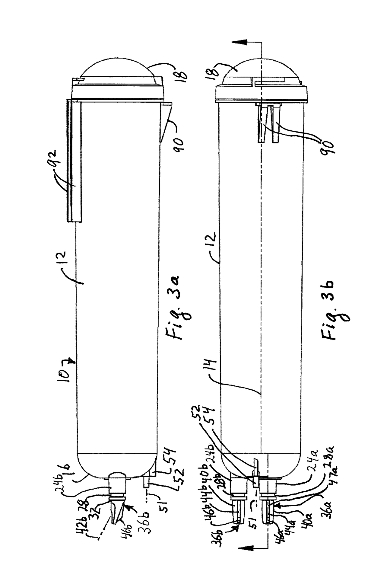 Water filter cartridge with slanted nozzles