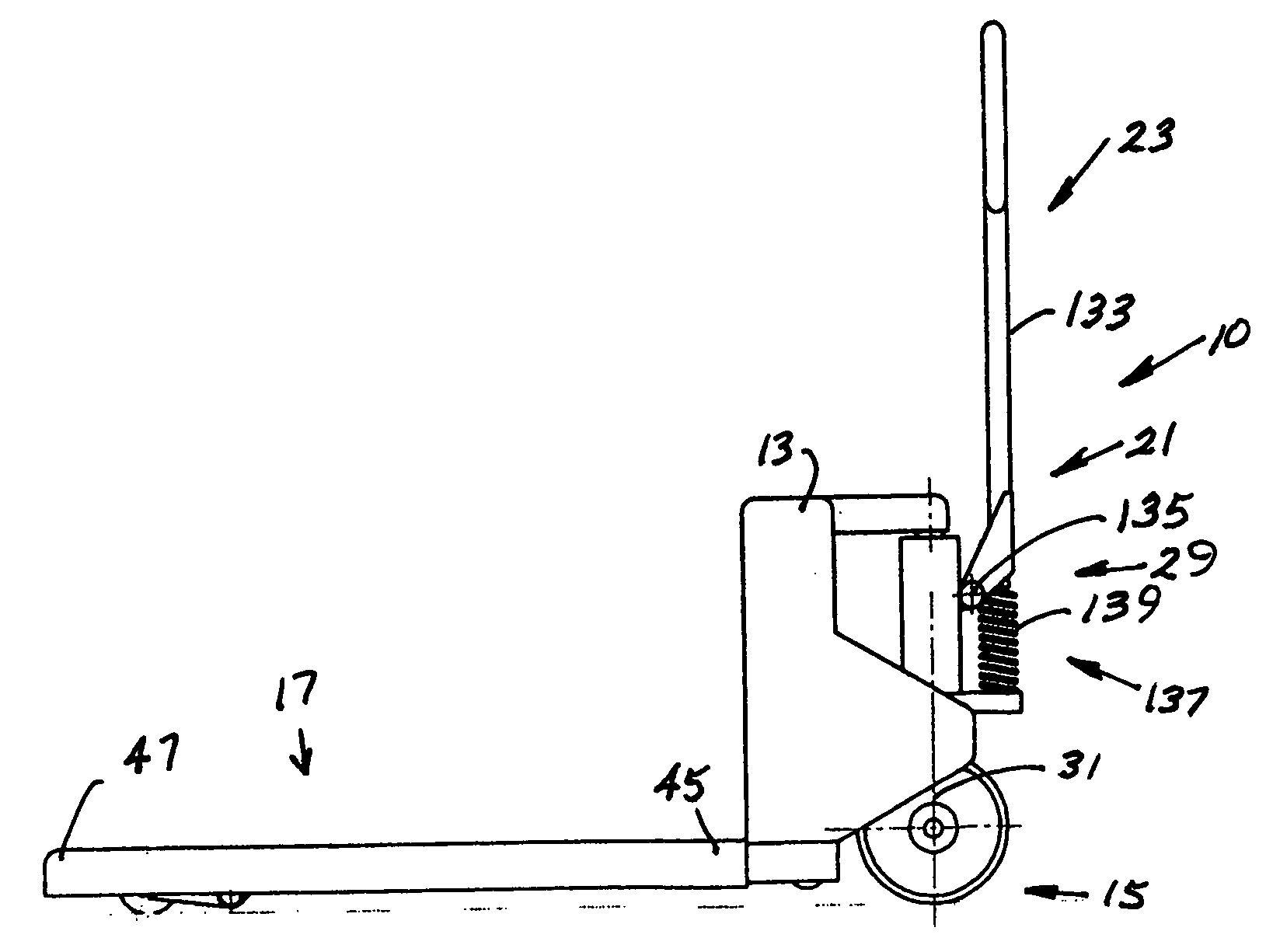 Fork-type pallet-lifting device