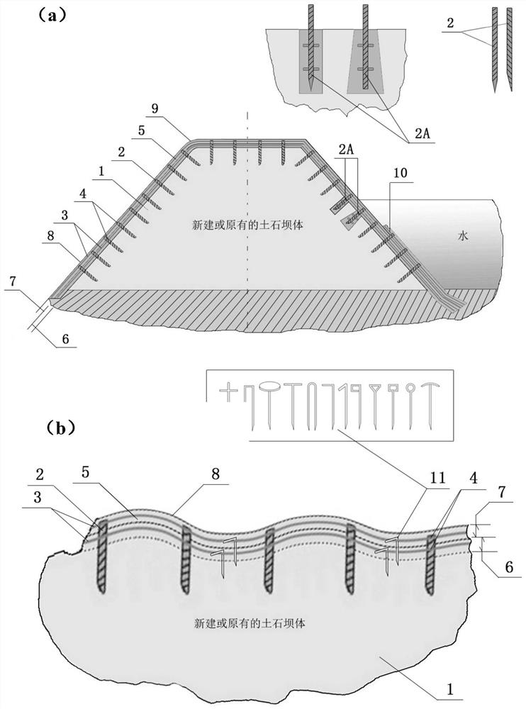 Whole-body huddling dam and earth-rock dam body reinforcing and reconstructing device and construction method