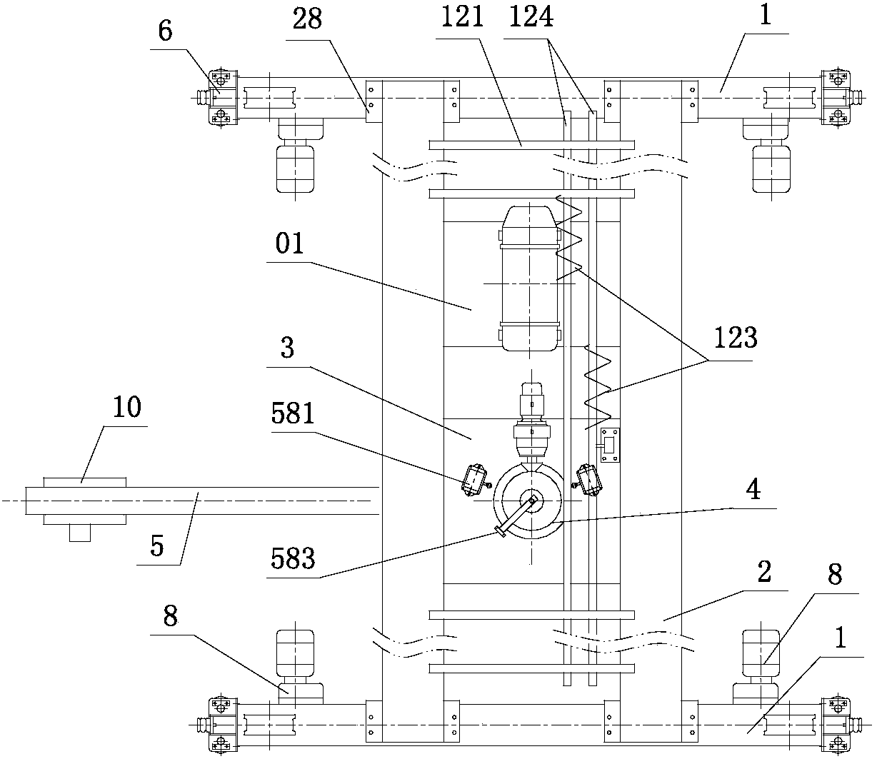 Crane provided with lifting trolley and suspension trolley and having sector gear transmission function