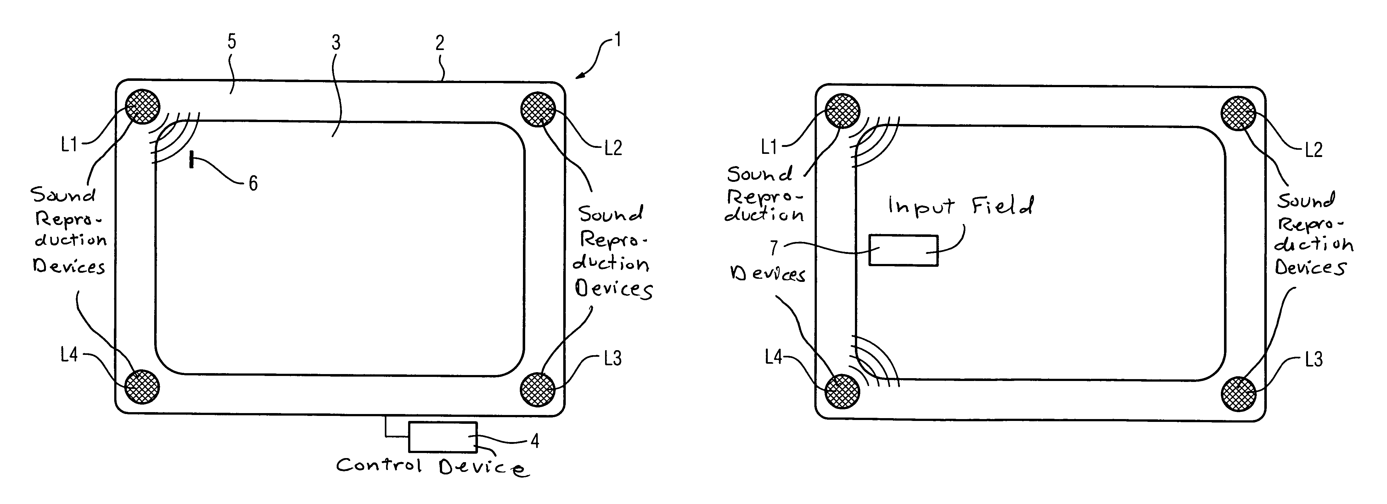 Reproduction apparatus with audio directionality indication of the location of screen information