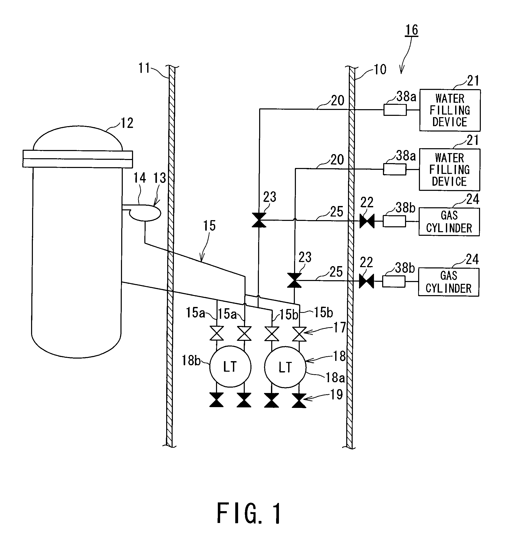 Water filling system for reactor water level gauge