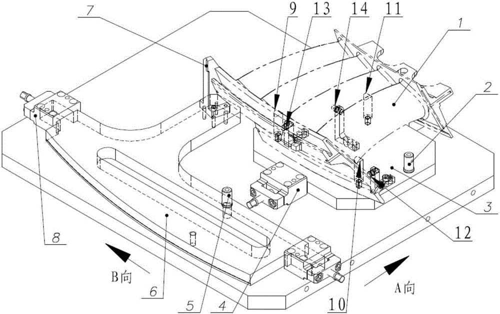 Device for detecting benchmark arc surface of quadruple guide vane