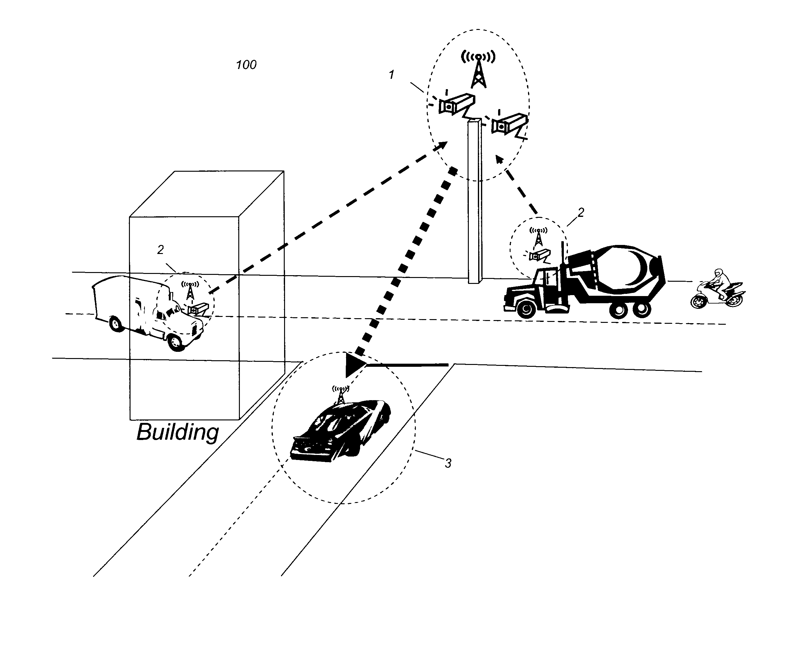 Two-way video and 3D transmission between vehicles and system placed on roadside