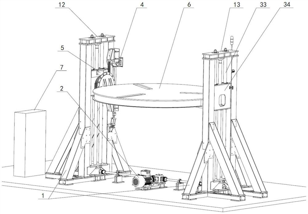 Device for achieving lifting and overturning of large workpiece through gear and rack