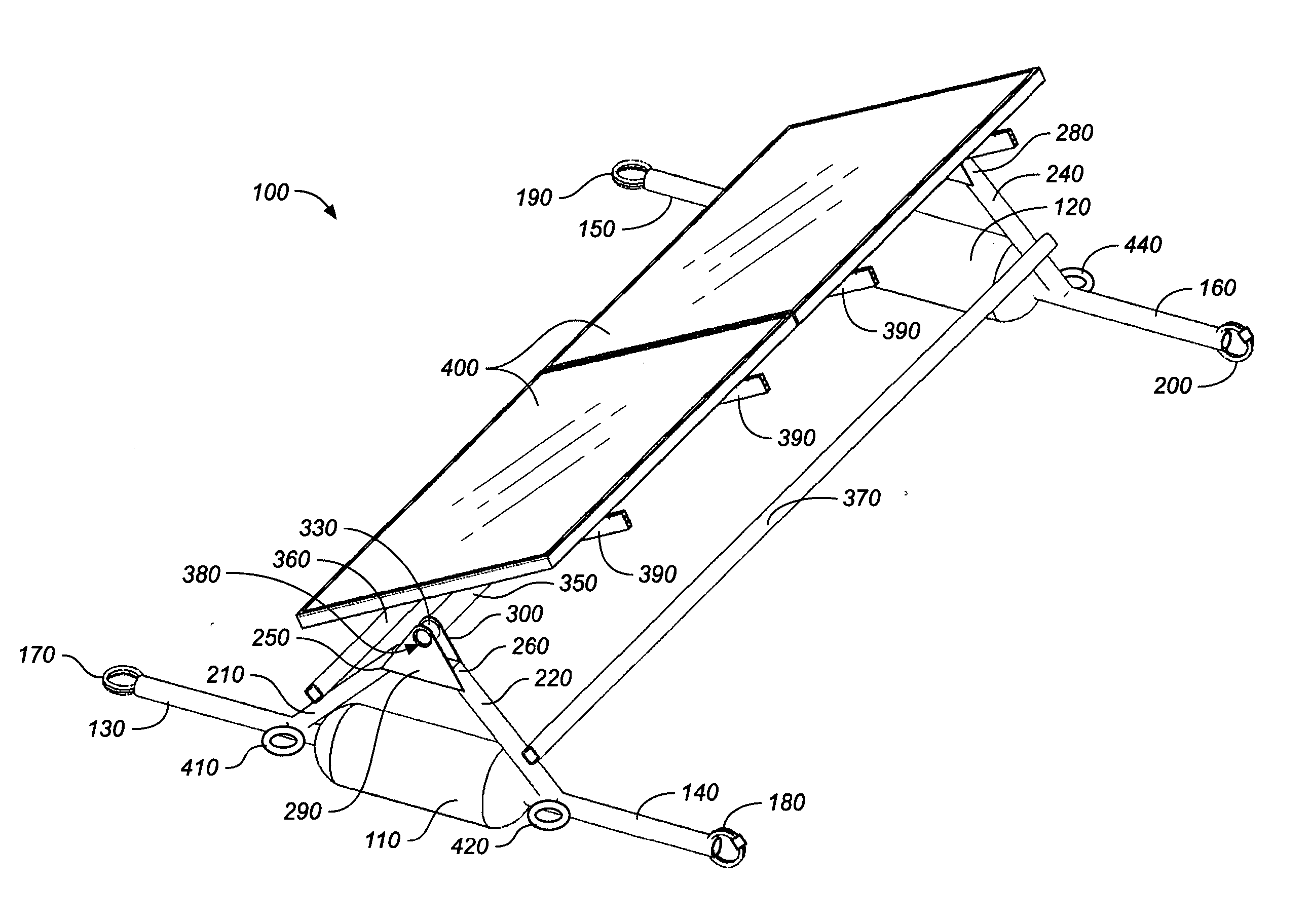 Floating support structure for a solar panel array