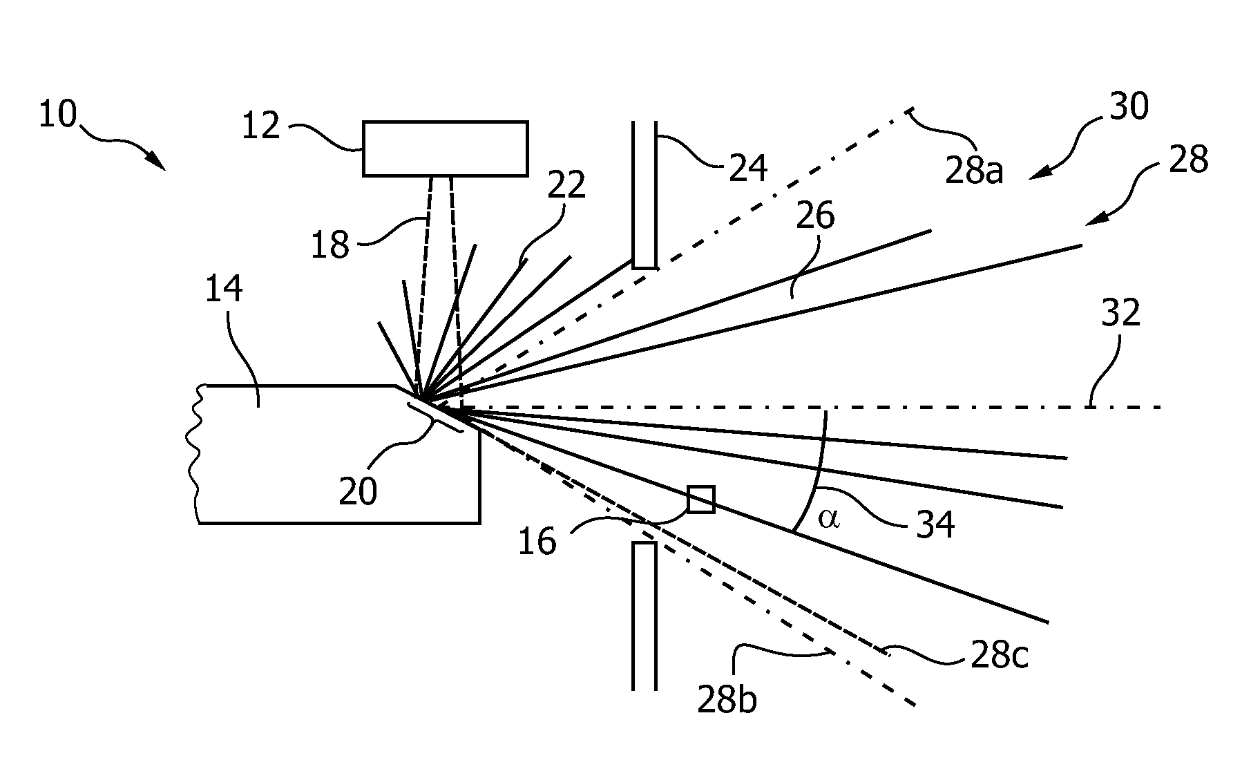 Determining changes in the x-ray emission yield of an x-ray source