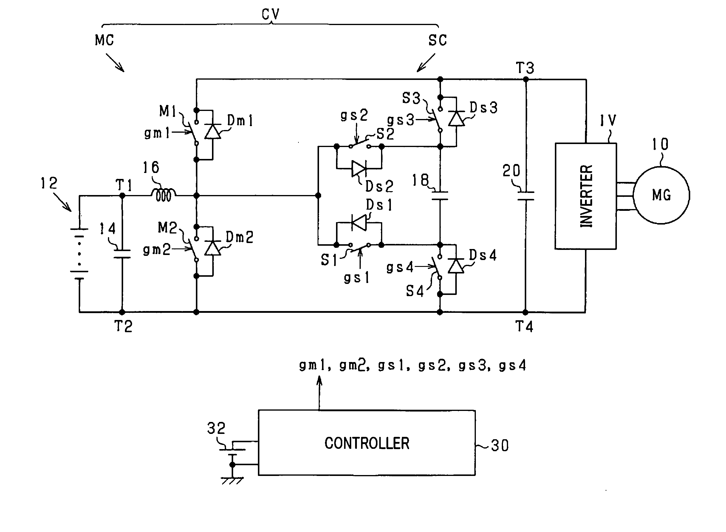 Compact power converter with high efficiency in operation