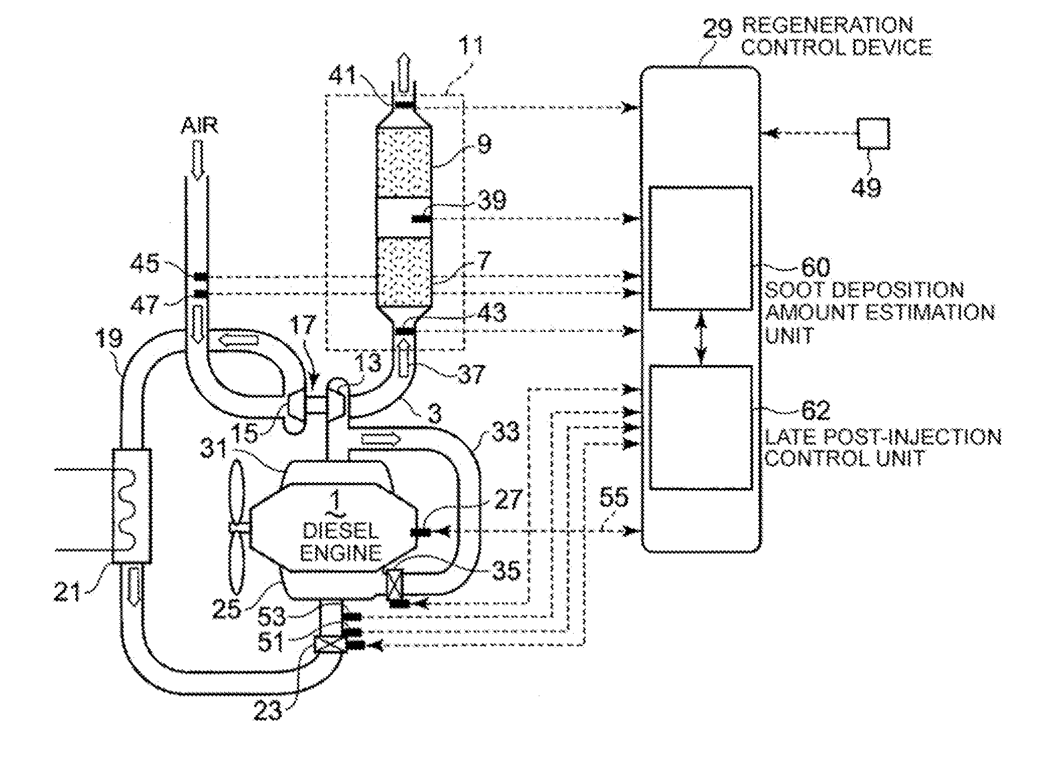 Exhaust gas emission control system for diesel engine