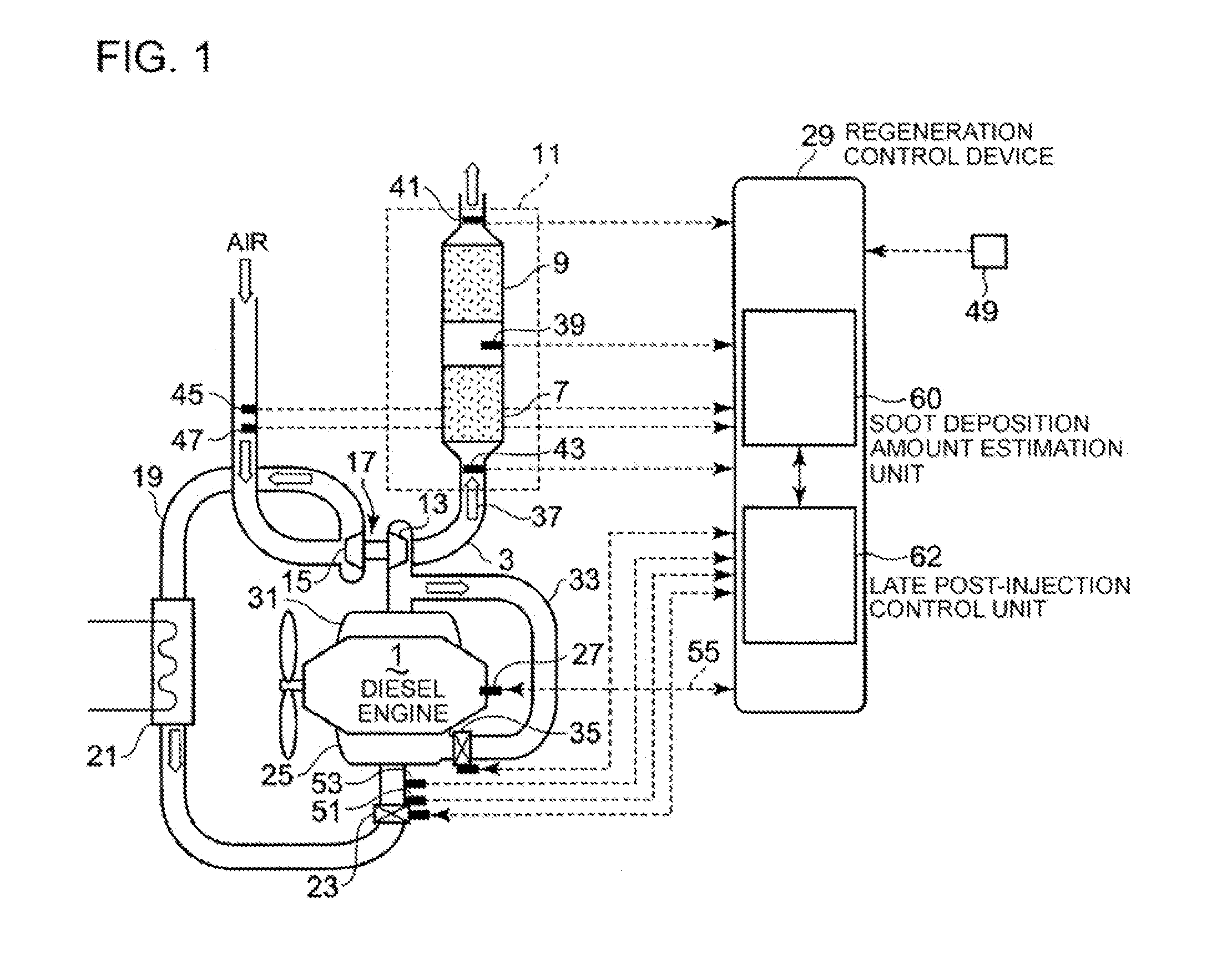 Exhaust gas emission control system for diesel engine