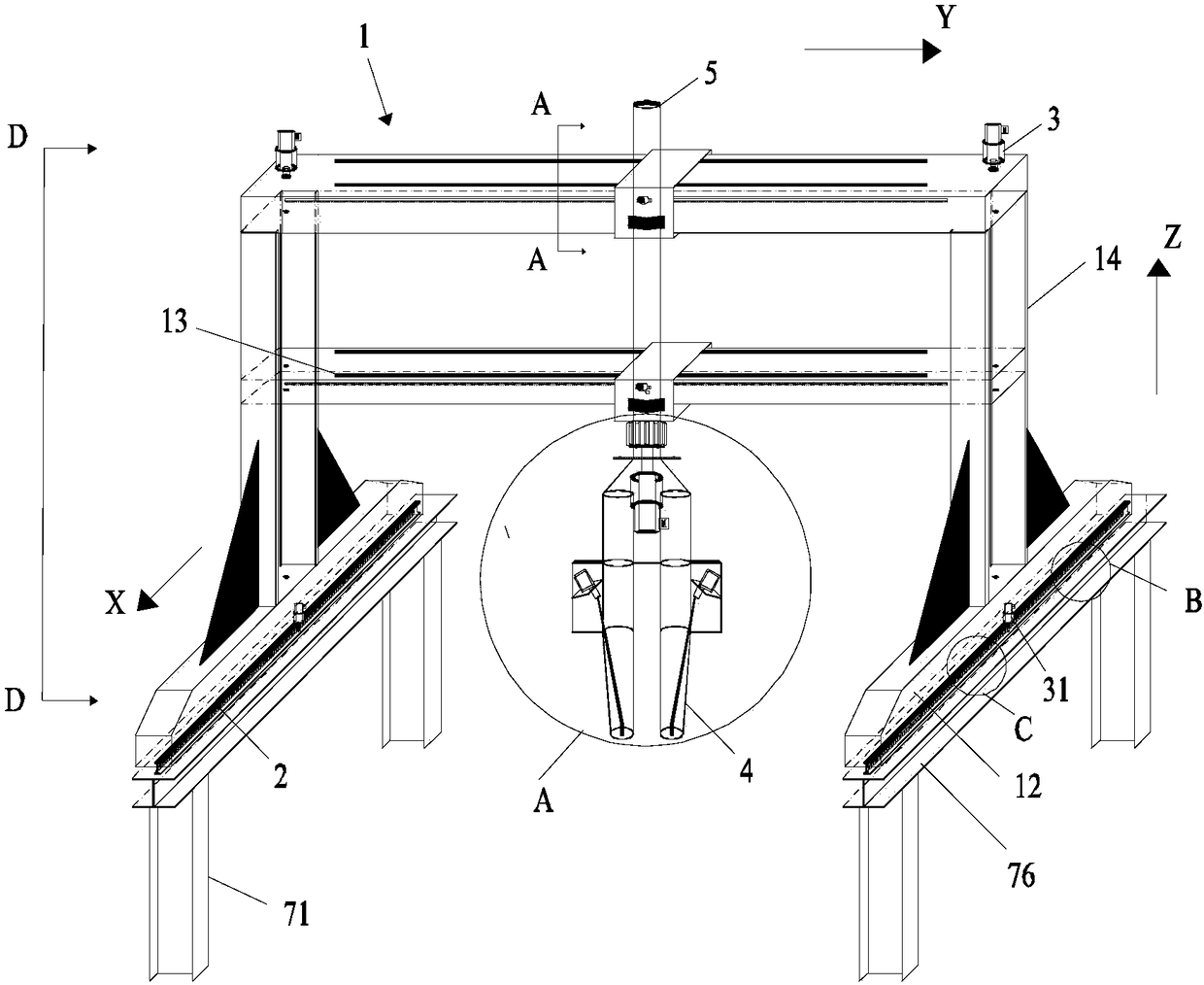 3D house printer and printing method for printing concrete on construction site