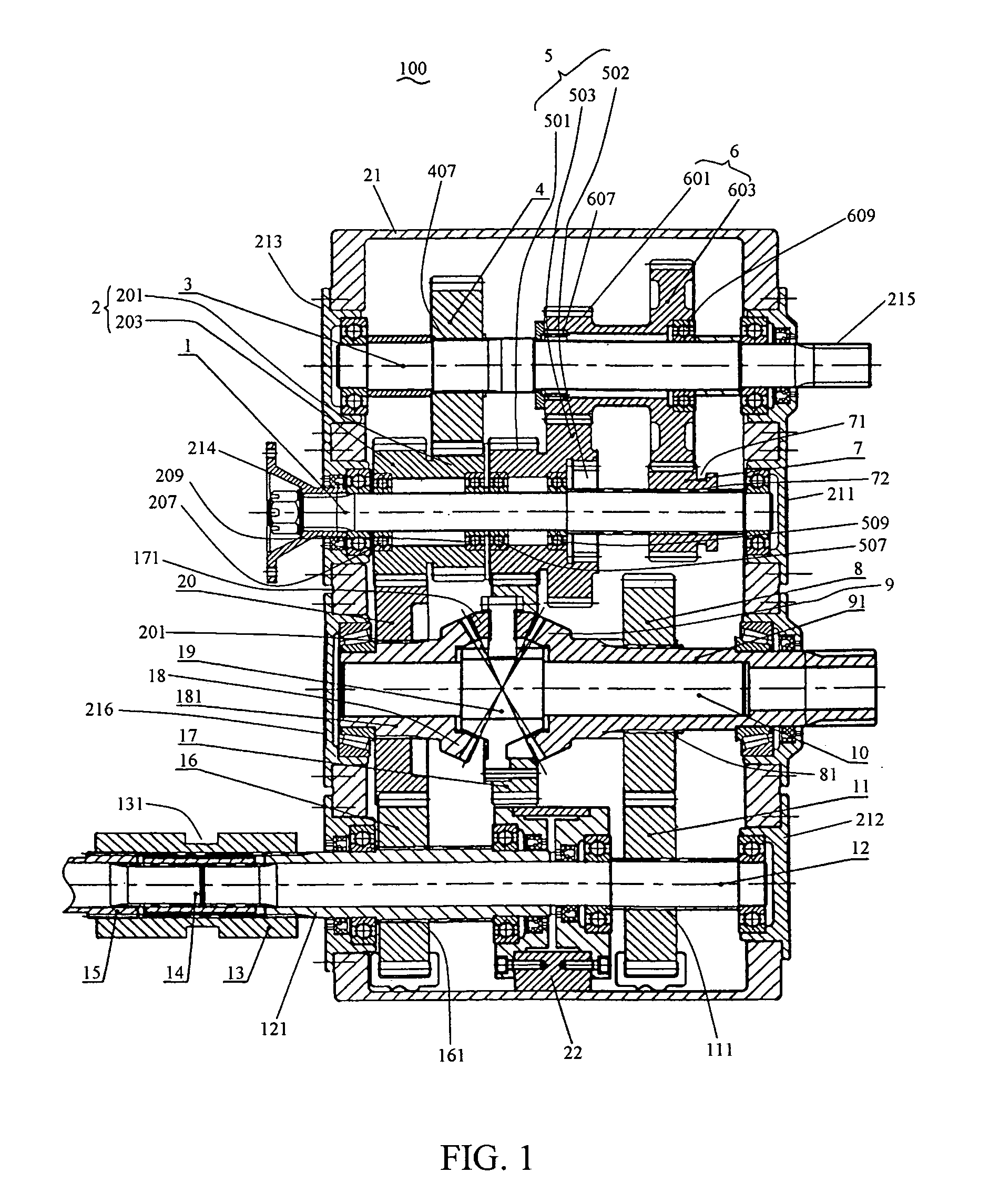 Transmission mechanism with a caseless differential mechanism