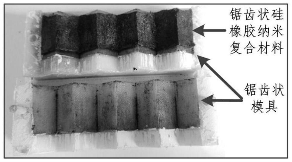 Sawtooth-shaped conductive silicone rubber nano composite material as well as preparation method and application thereof