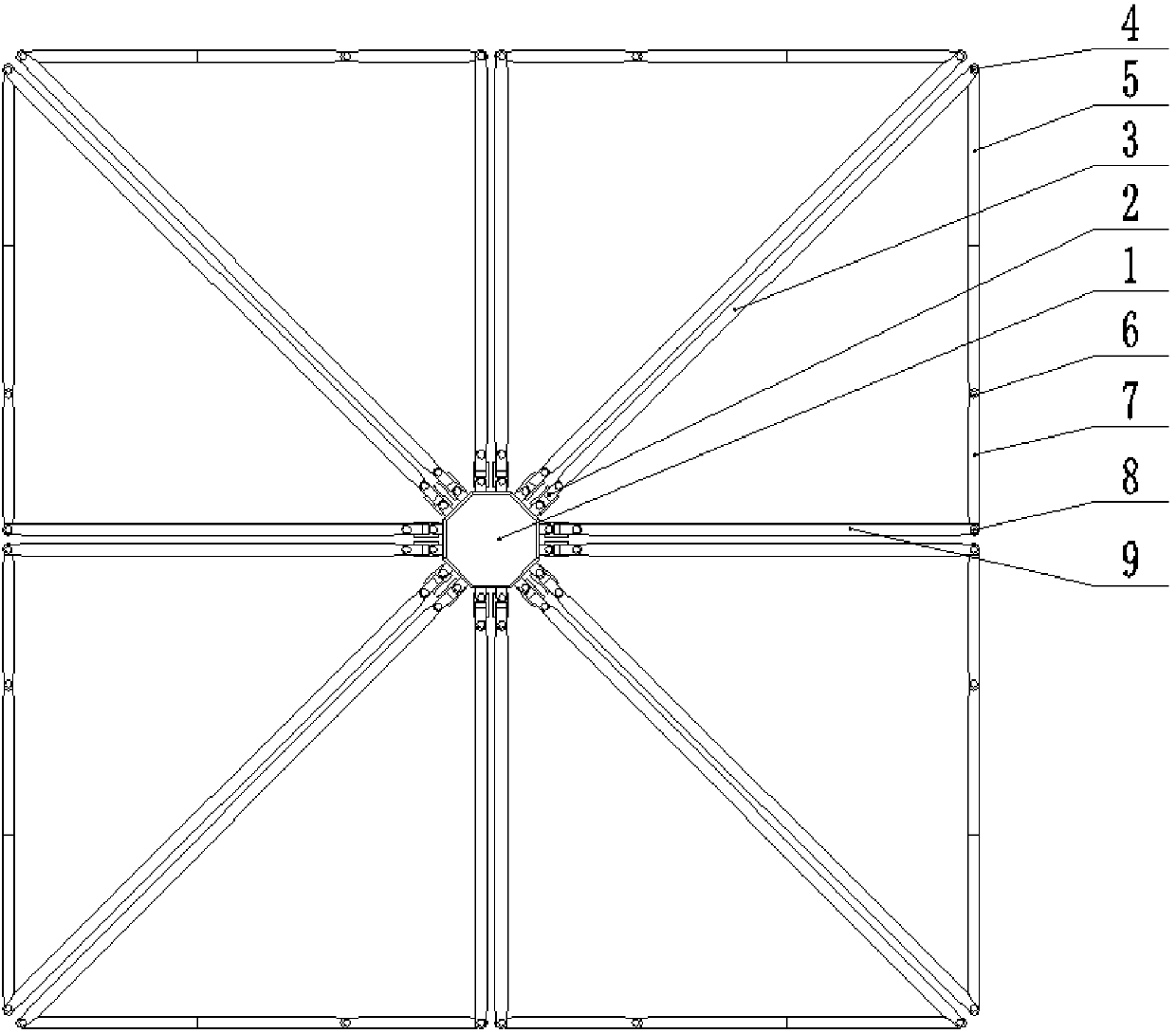 Space folding and extending mechanism with five-rod mechanisms as extensible units