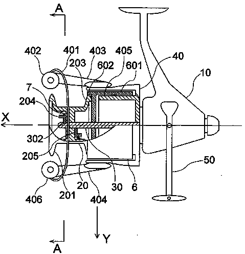 Inertia-free fishing reel preventing twisting of fishing-line