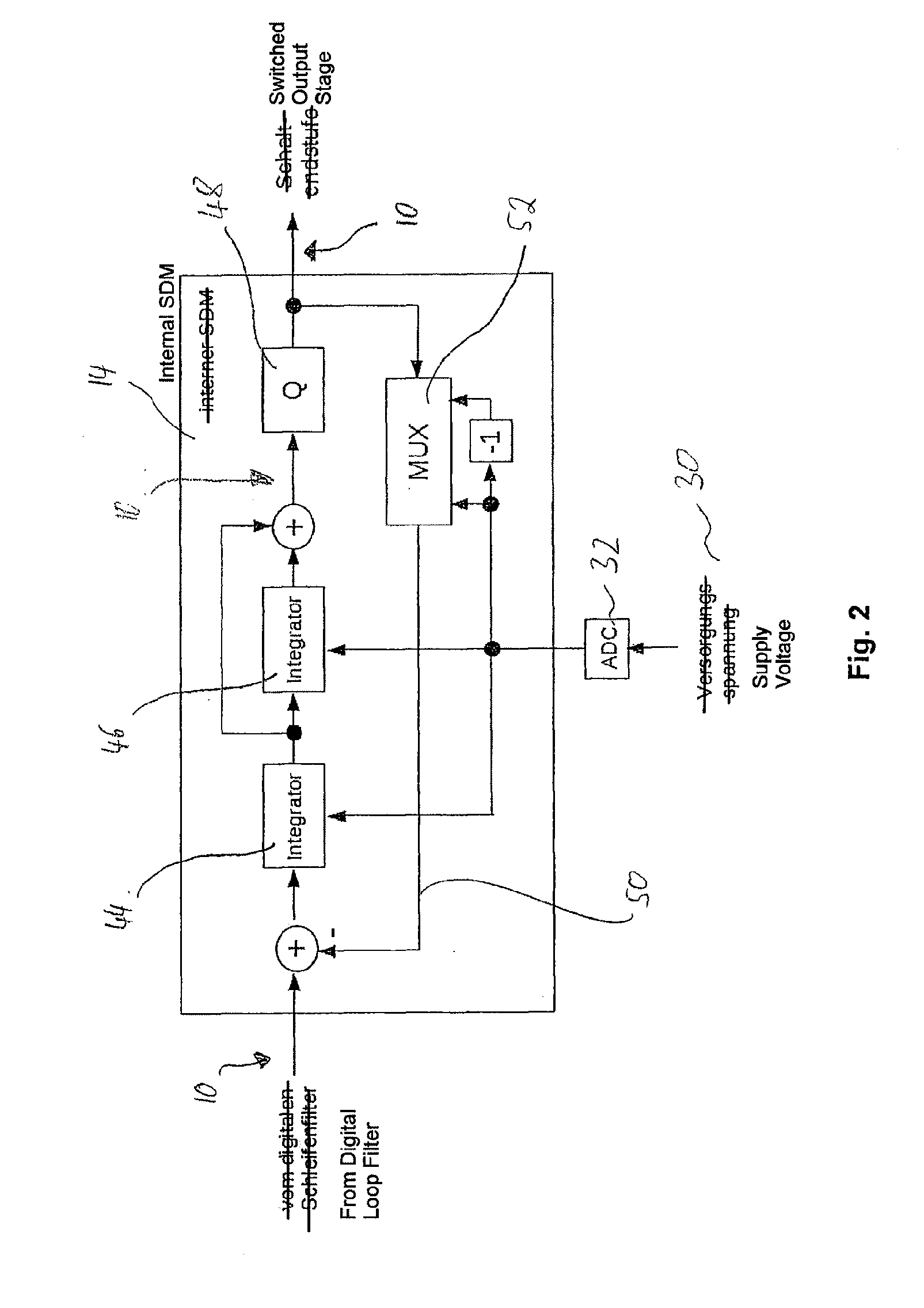 Switched amplifier for a variable supply voltage