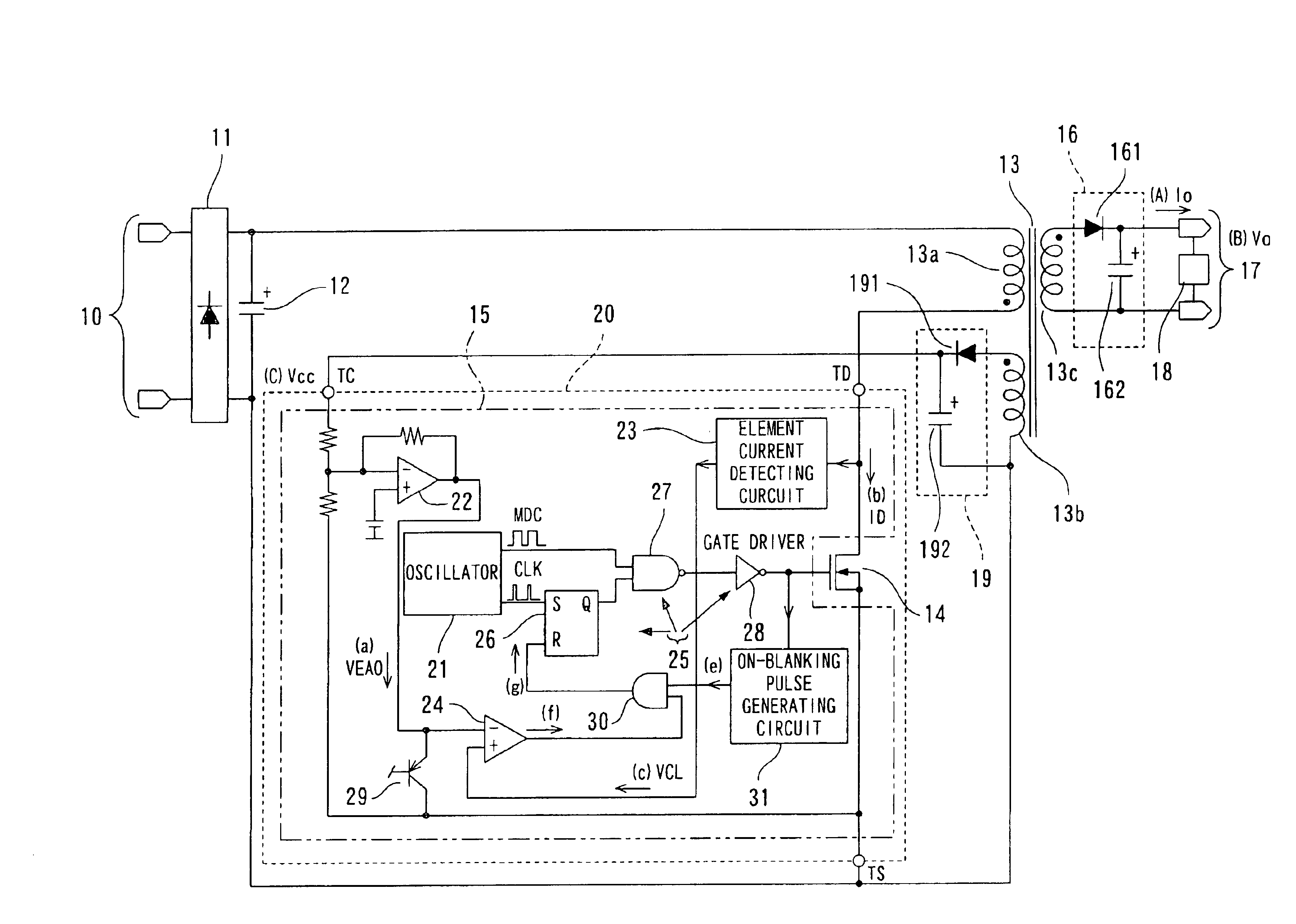 Switching power supply apparatus with blanking pulse generator