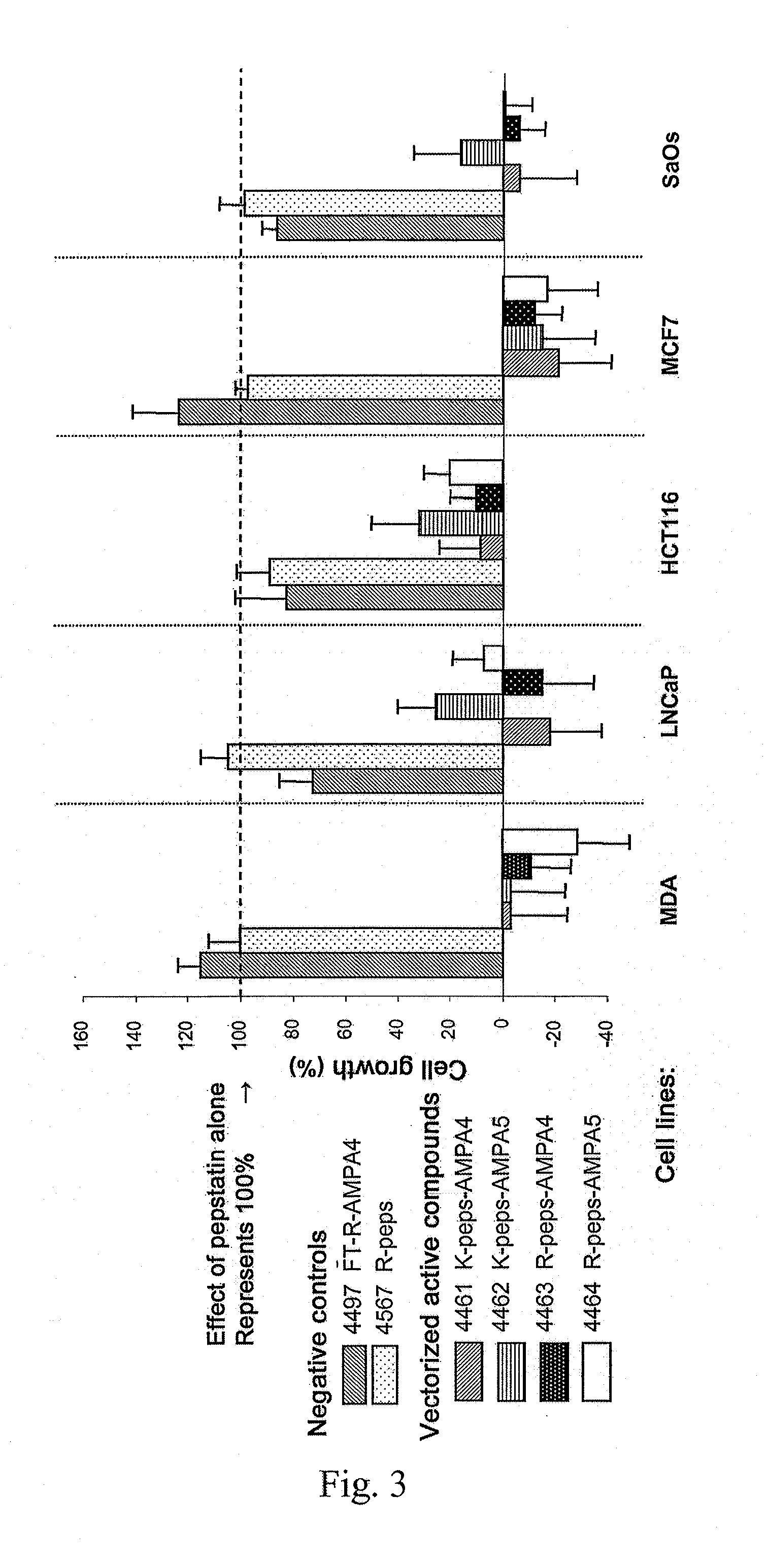 Use of constrained dipeptide and tripeptide mimic oligomers as vectorization agents