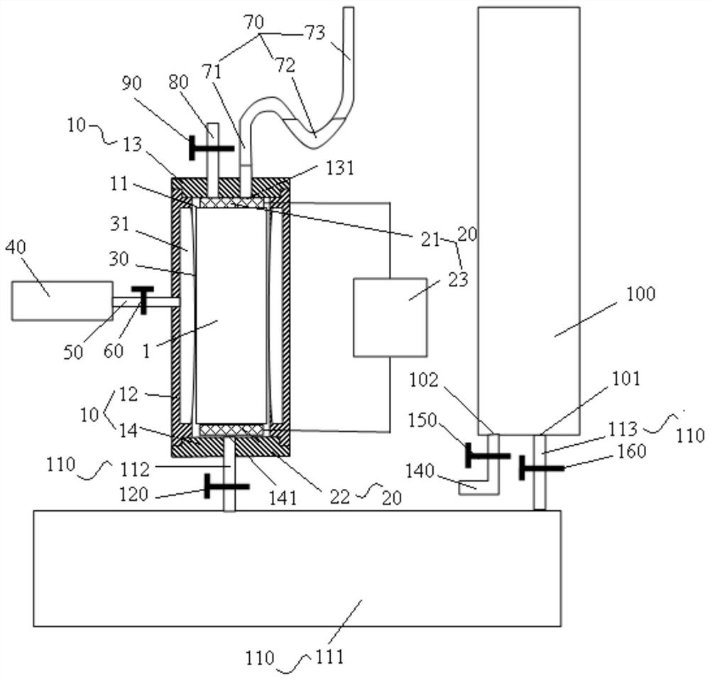 Measuring device and measuring method for unidirectional spontaneous imbibition oil displacement