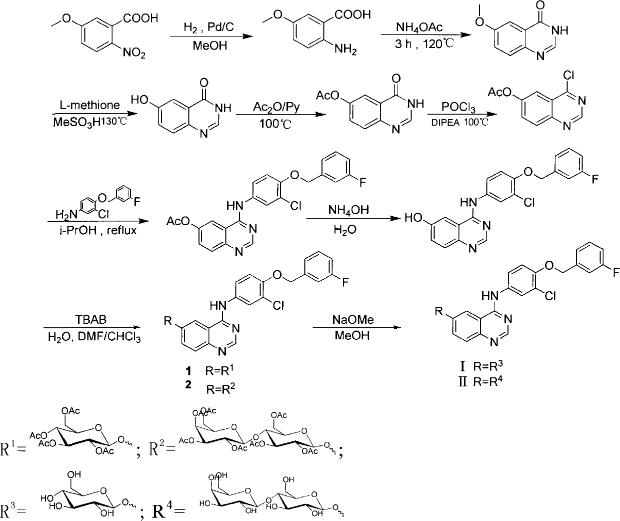 Quinazoline sugar derivative and preparation method and application thereof