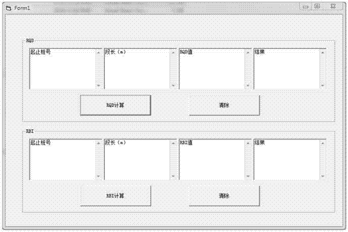 Rock mass RBI and RQD index measuring method