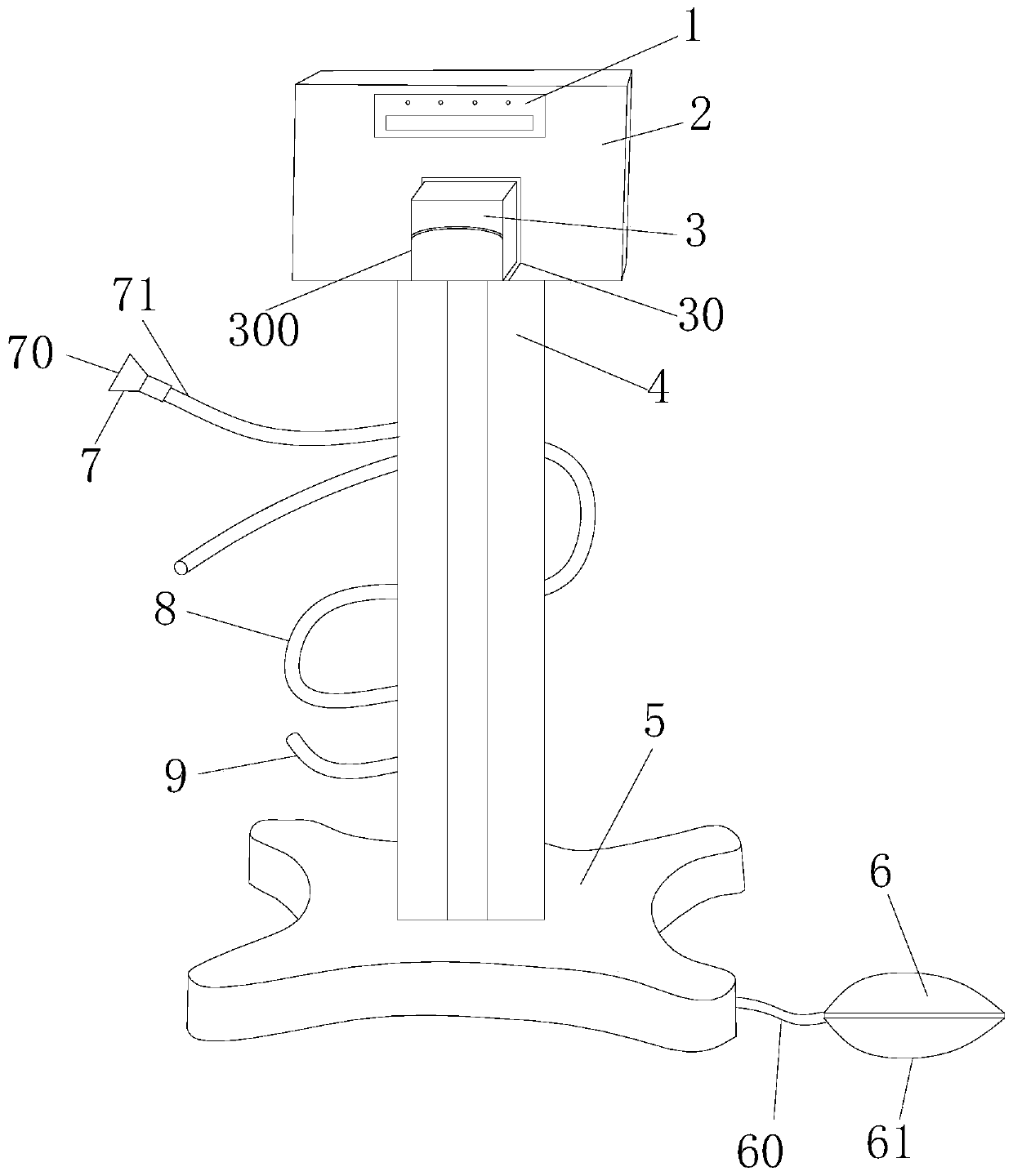 A flushing device with drainage function for stomatology