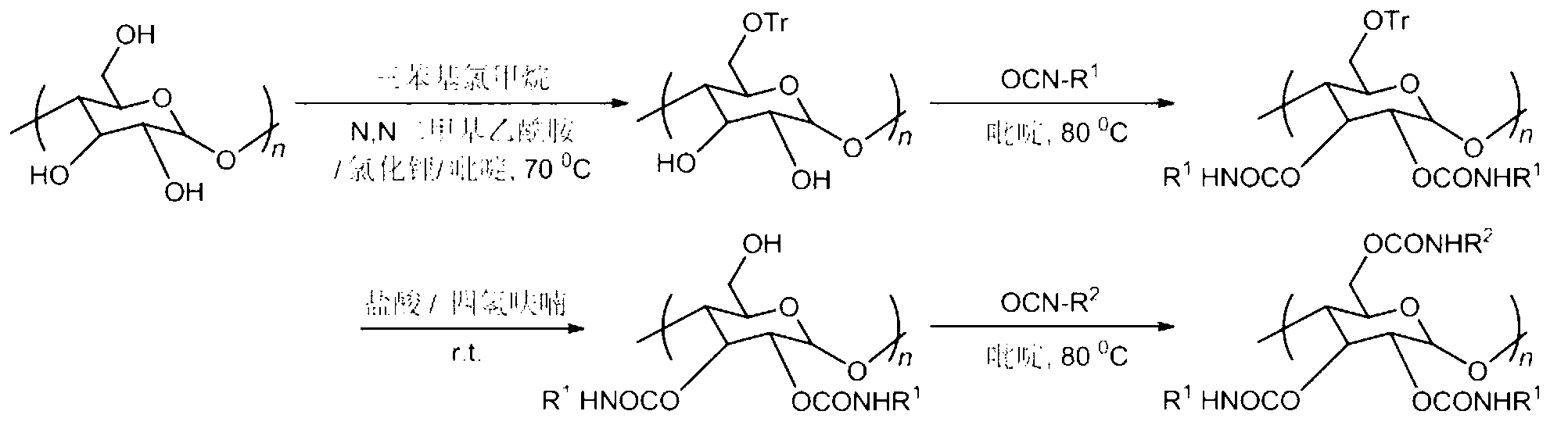 Method for preparing side-chain amylose with different carbamates and chiral stationary phase