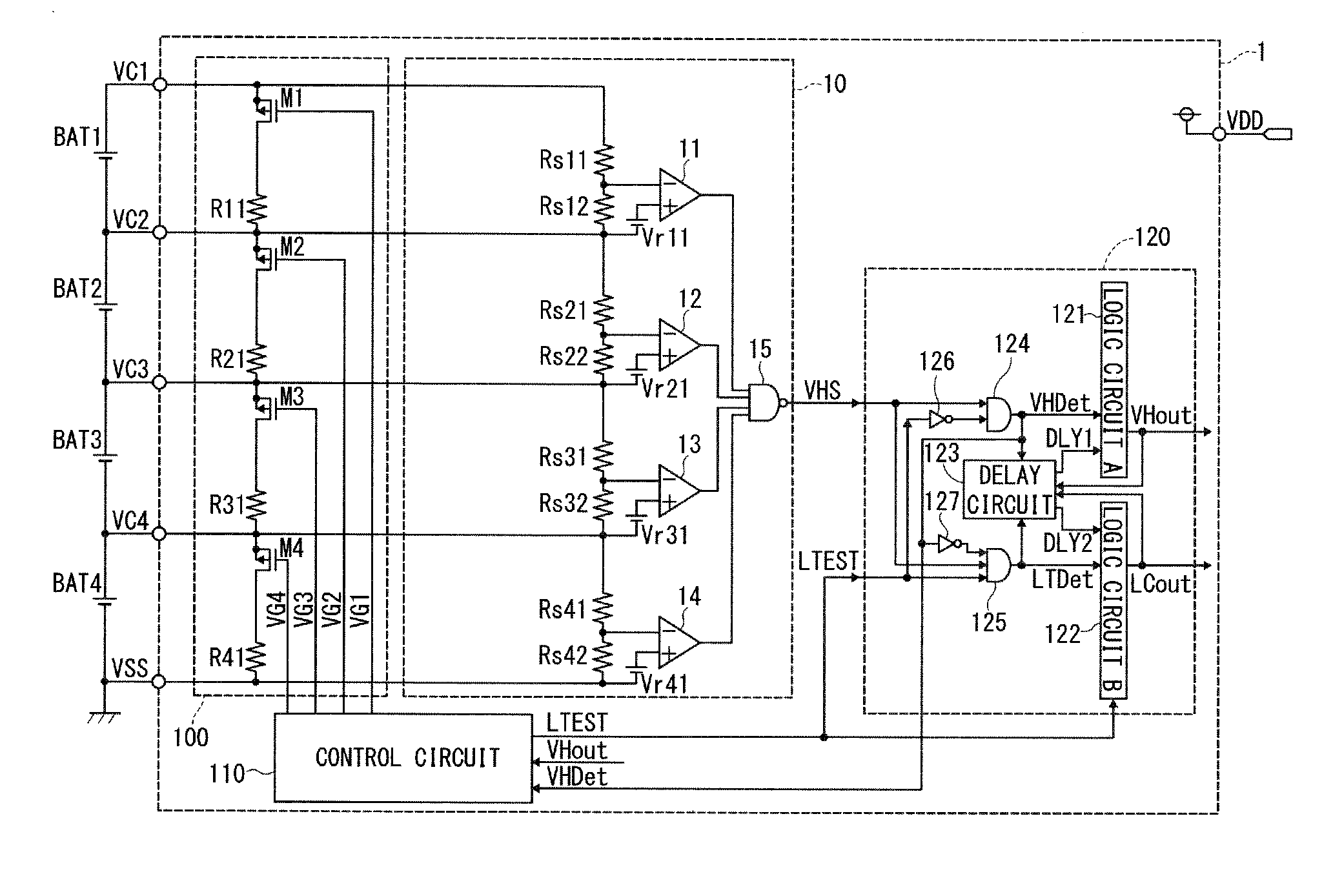 Protective semiconductor device for secondary cell