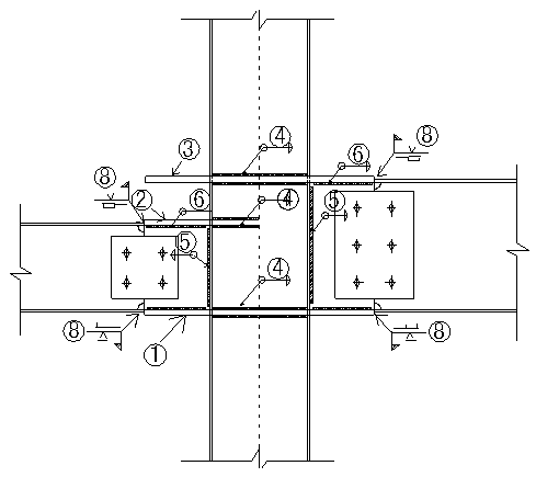 External reinforcing ring type square steel post special-shaped node with different beam heights