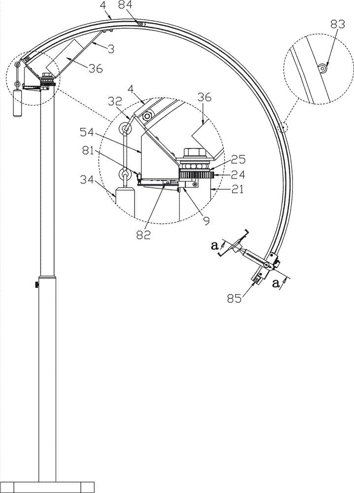 Display device support with guide rail capable of planarly rotating surrounding user necks