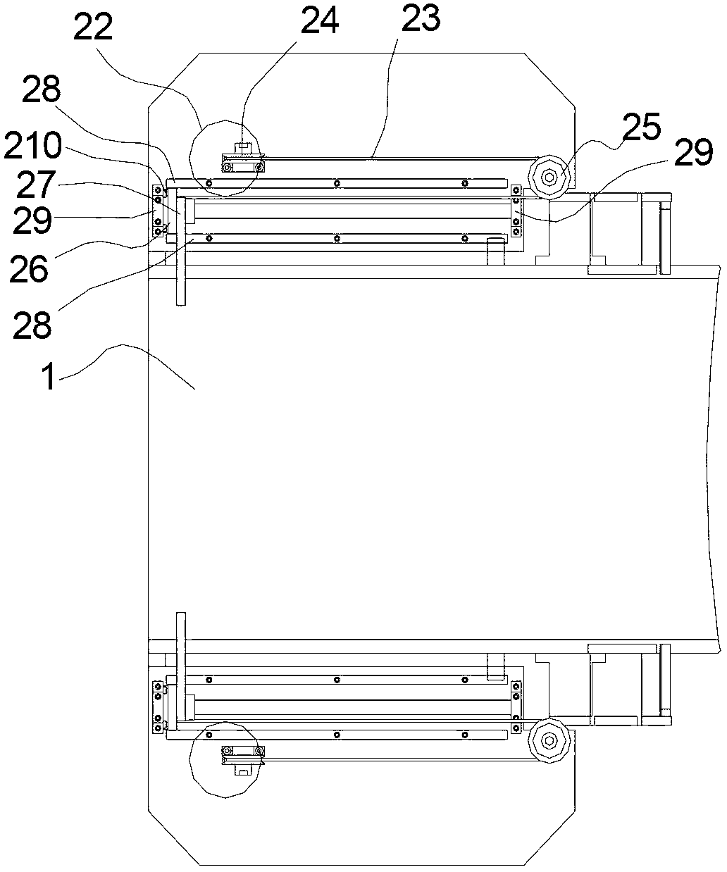 Storage battery grid conveyer line system and auxiliary feeding pushing device