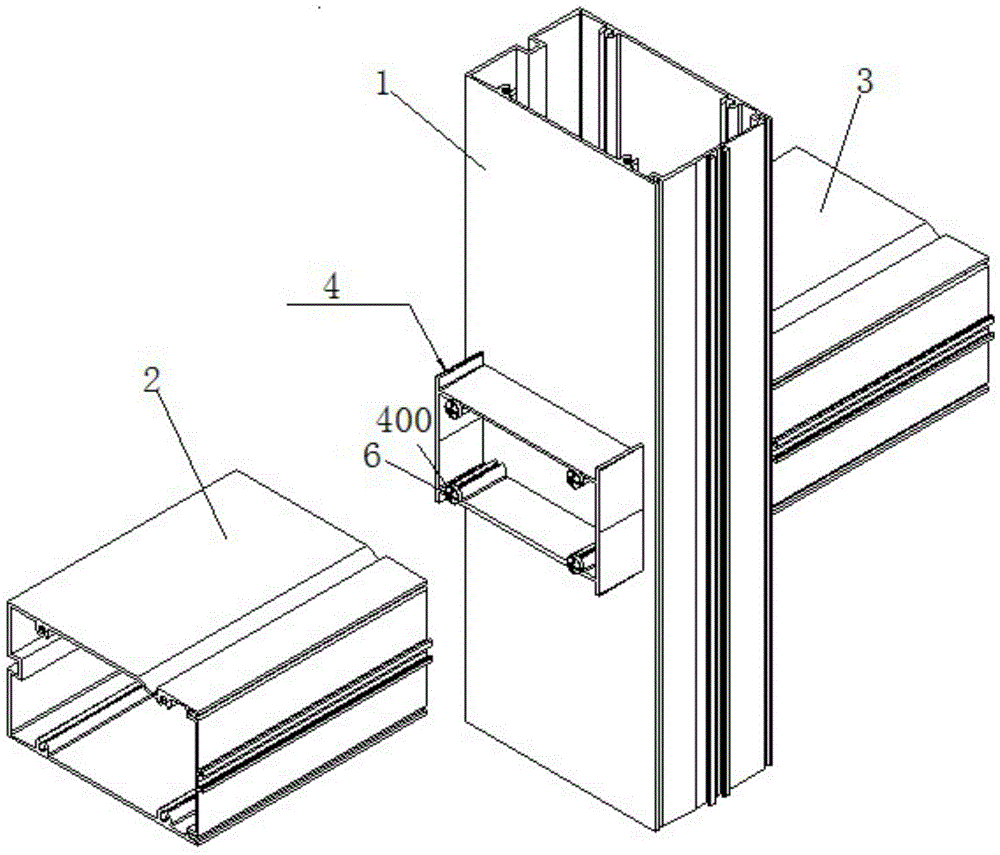 Curtain wall center-pillar beam connection method and connecting device