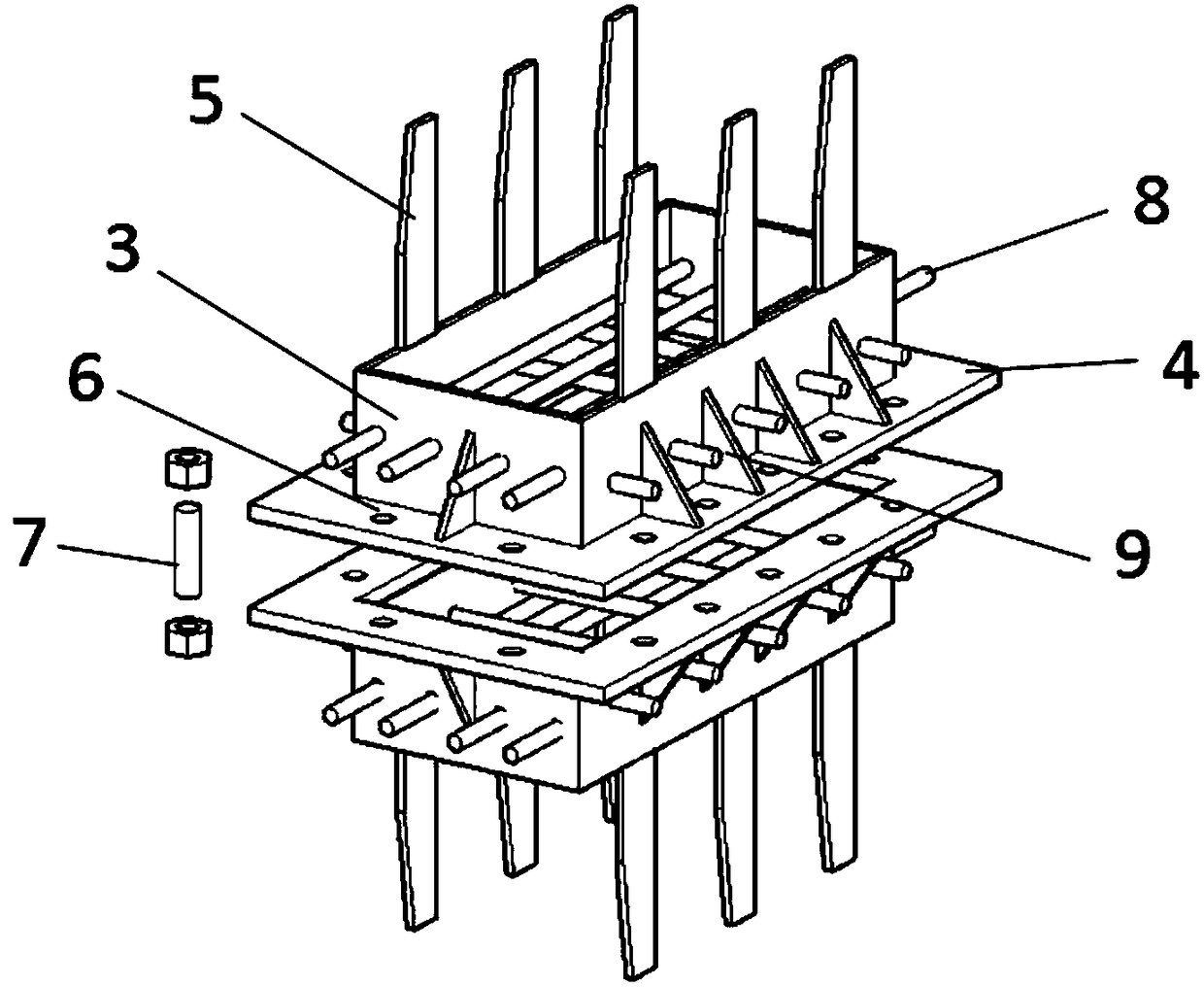 A concrete segment prefabricated arch rib pre-embedded section steel flat seam bolt type connection positioning device and its construction method