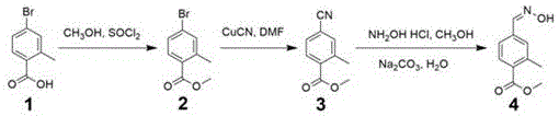 Method for preparing 2-methyl-4-formaldoxime methyl benzoate