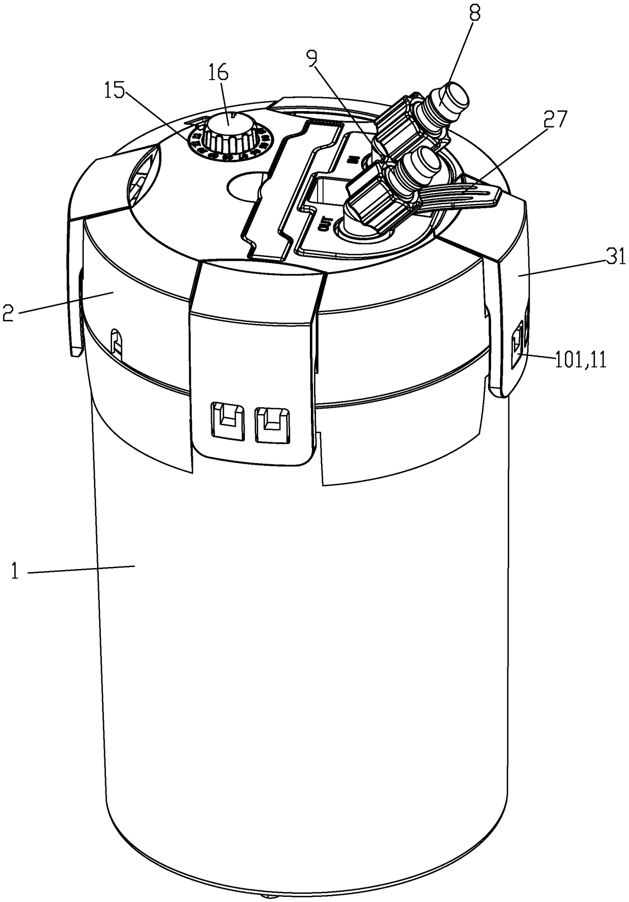 External filtering barrel convenient to assemble and disassemble