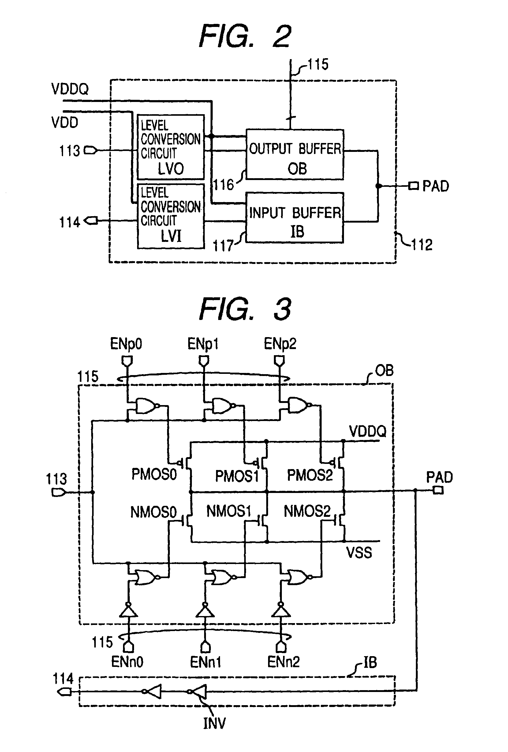 Output buffer circuit with control circuit for modifying supply voltage and transistor size