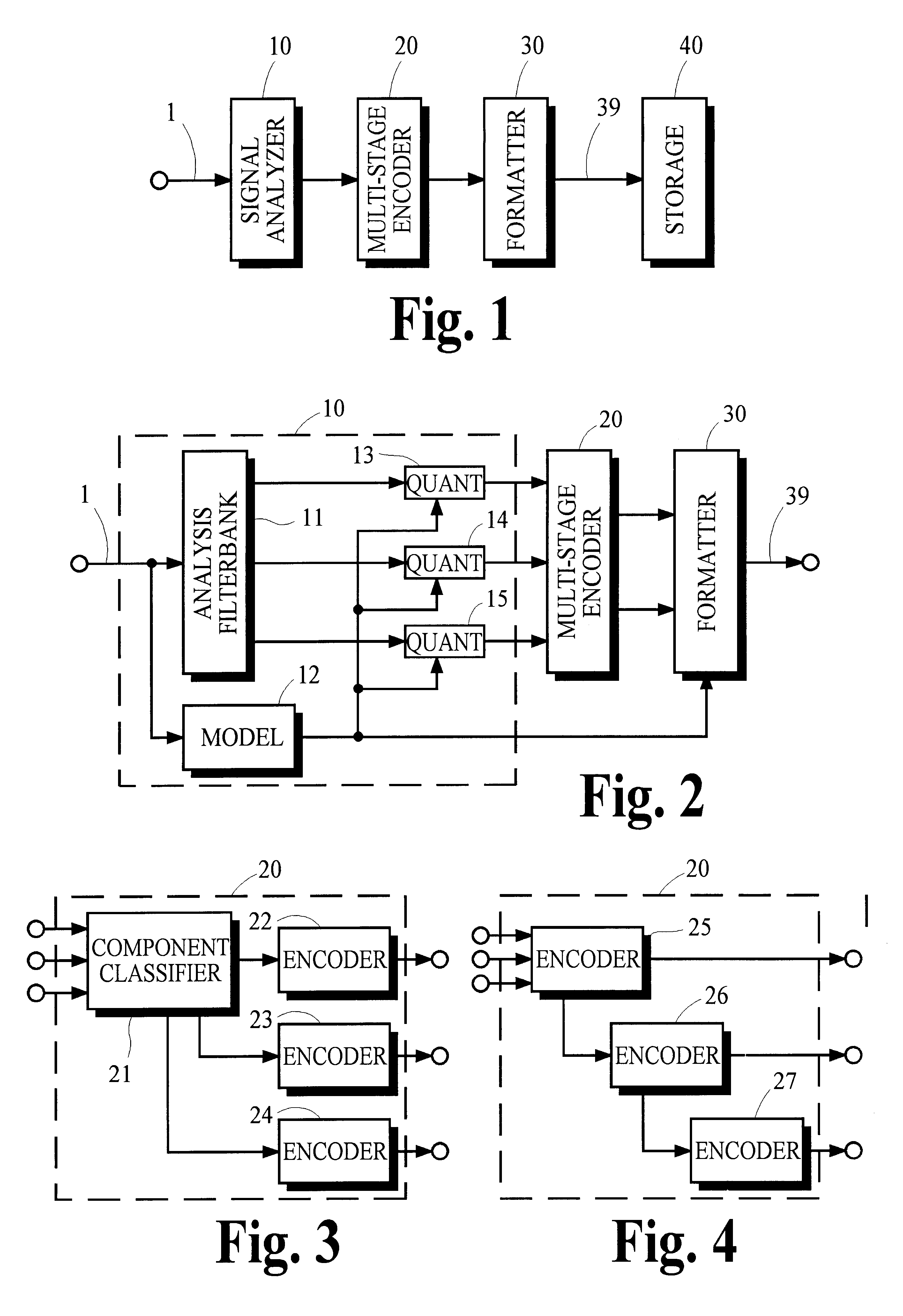 Multi-stage encoding of signal components that are classified according to component value