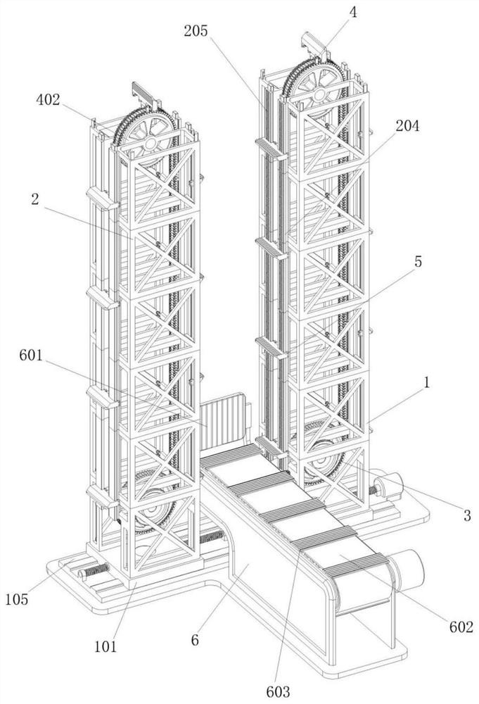 Perpendicular prefabricated member conveying device for assembled building construction