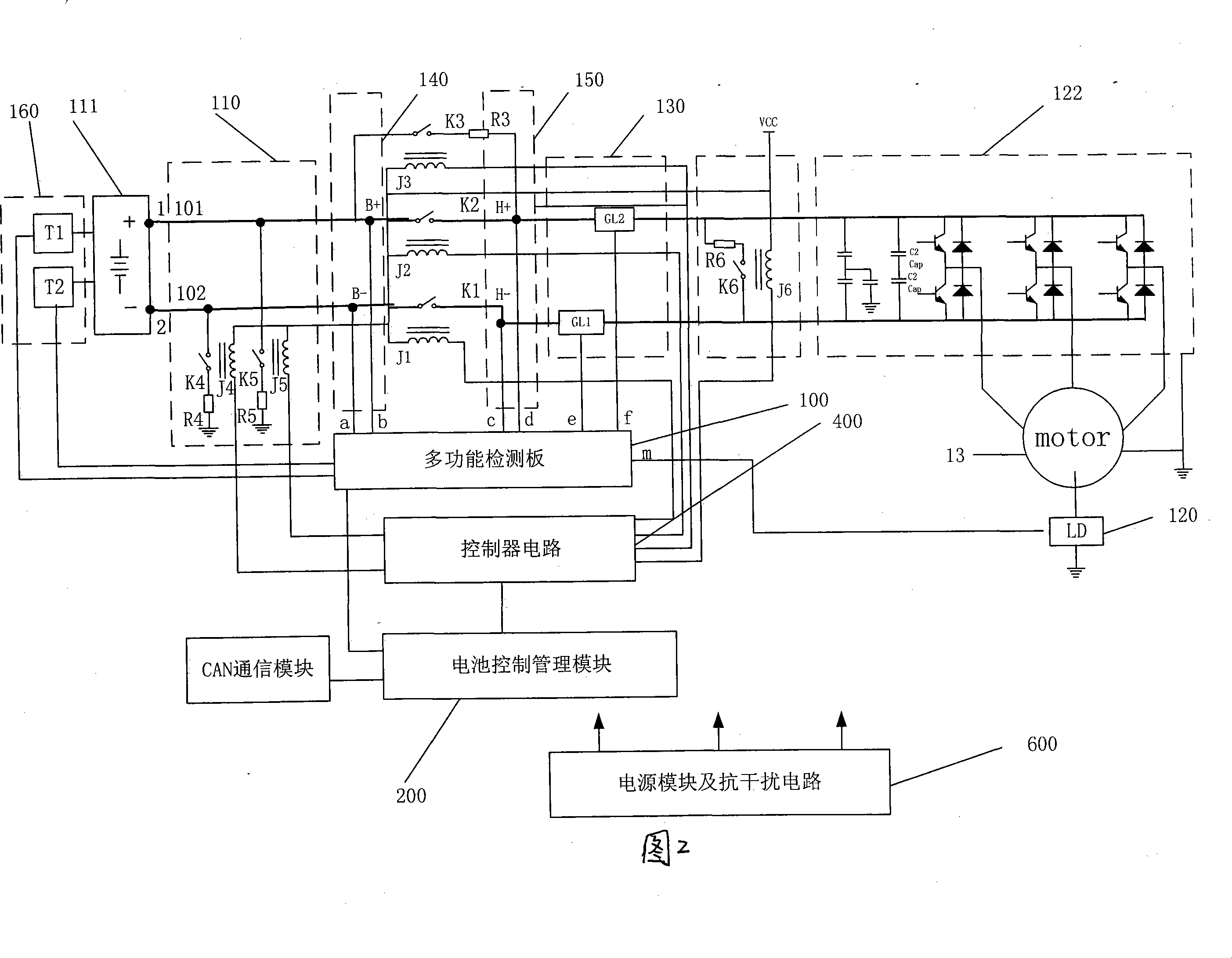 Power battery management system with control and protection function and method thereof