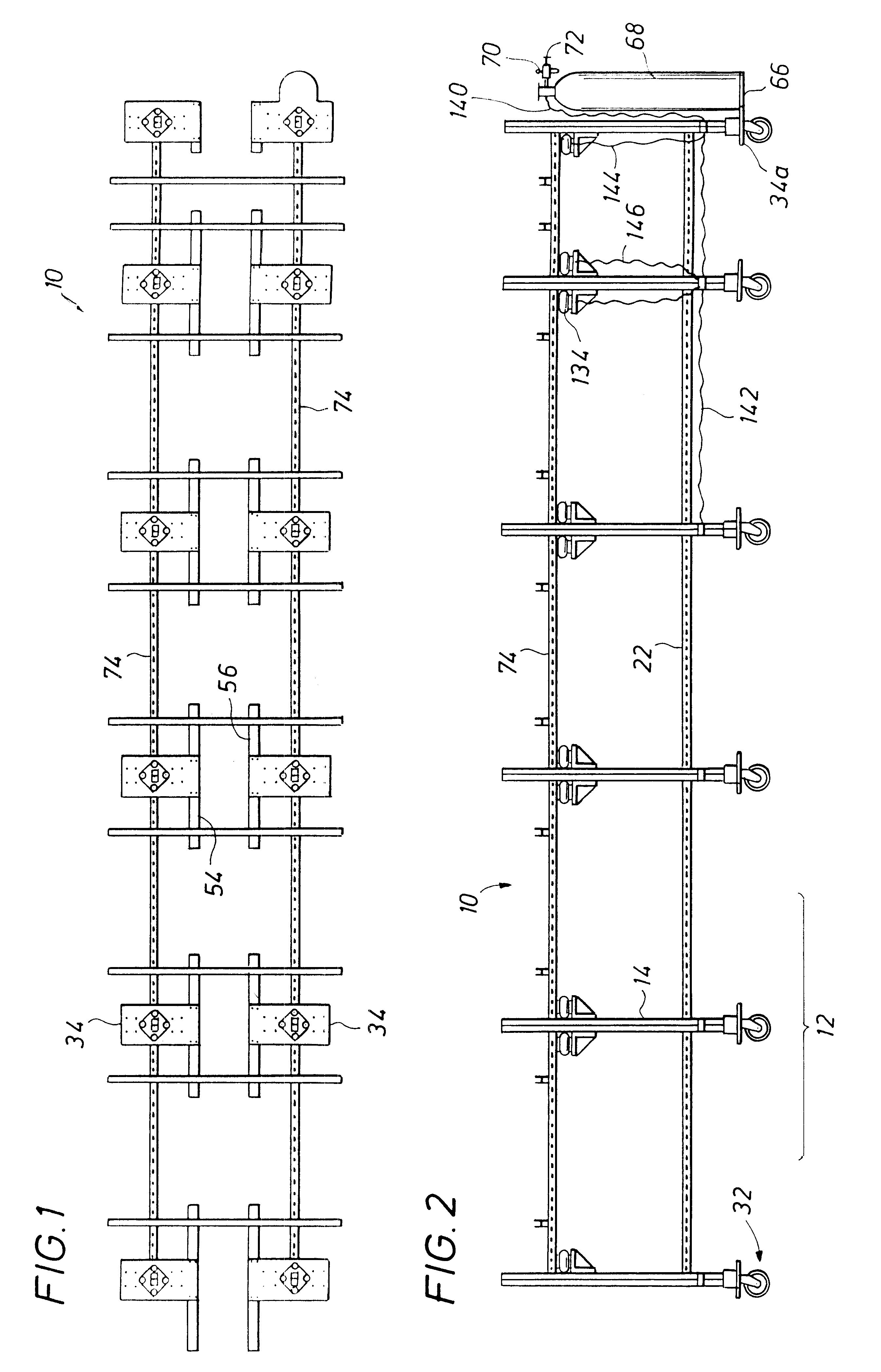 Pneumatic lift and movement system for shelving