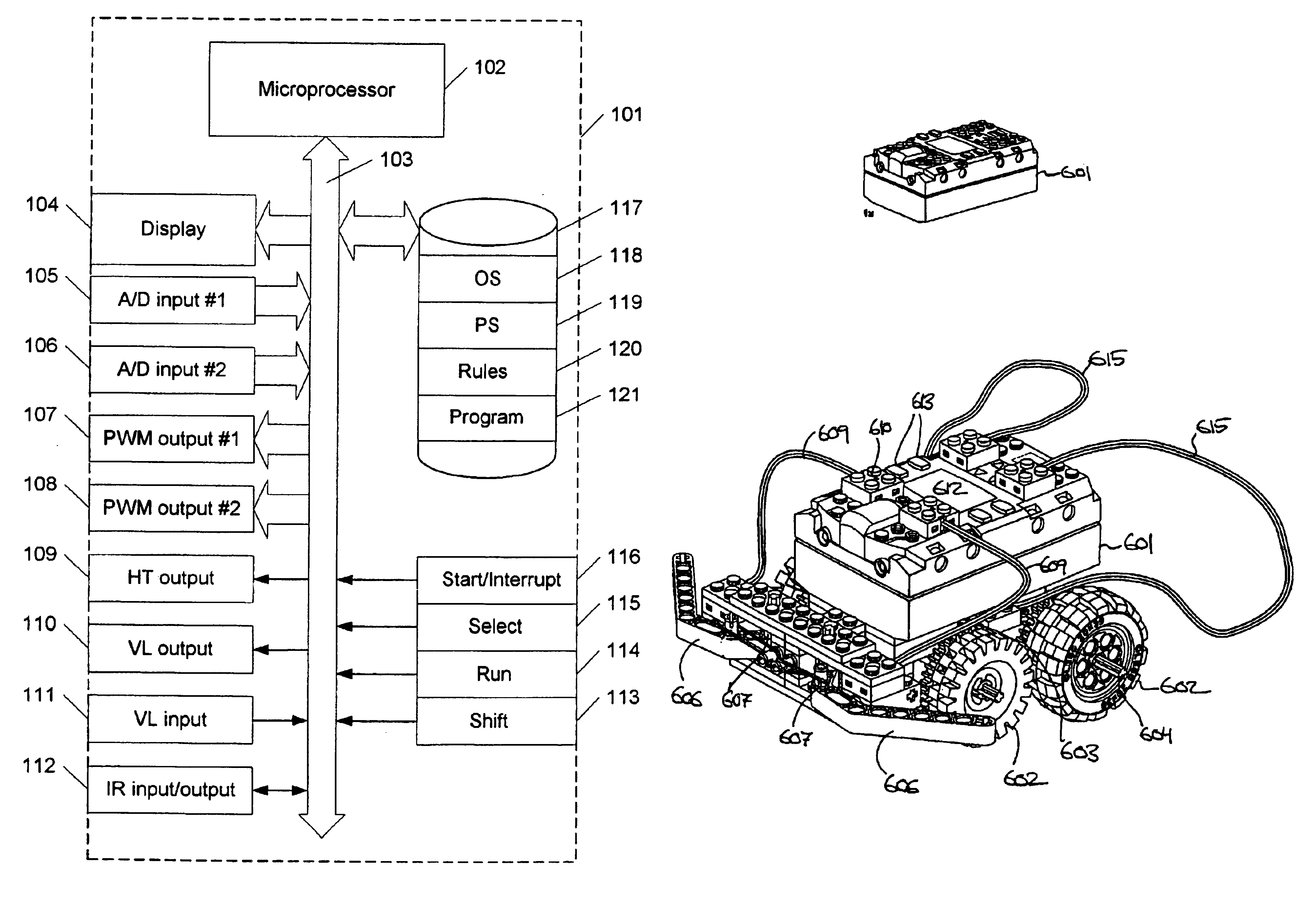 Microprocessor controlled toy building element with visual programming