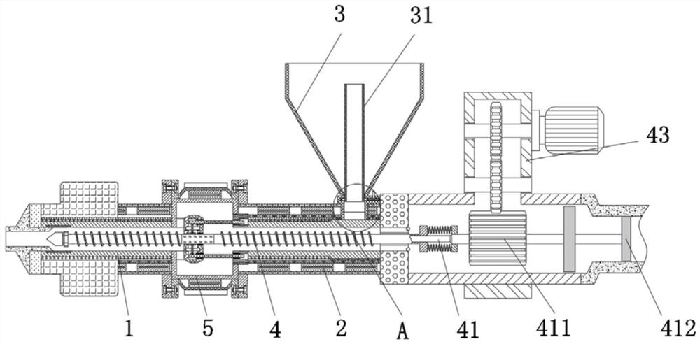 Auxiliary raw material mixing device for plastic injection molding machine