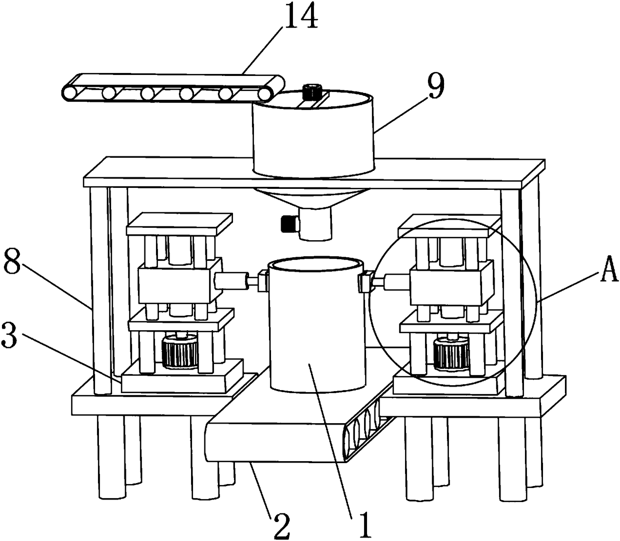 Filling device for treating radioactive waste