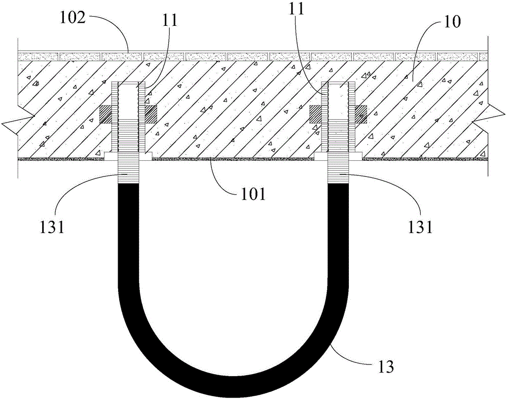 Concealed lifting hook positioning device and lifting hook lifting construction method