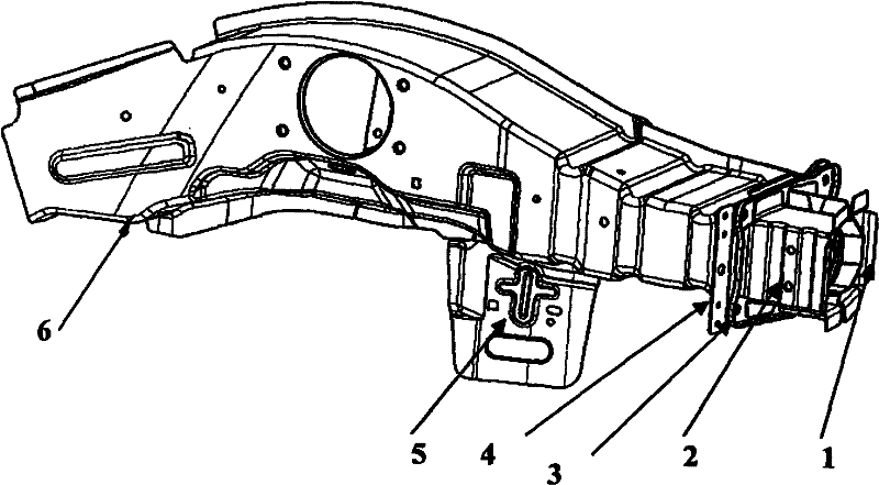 Automobile engine nacelle curb girder front part with reinforced energy absorbing structure