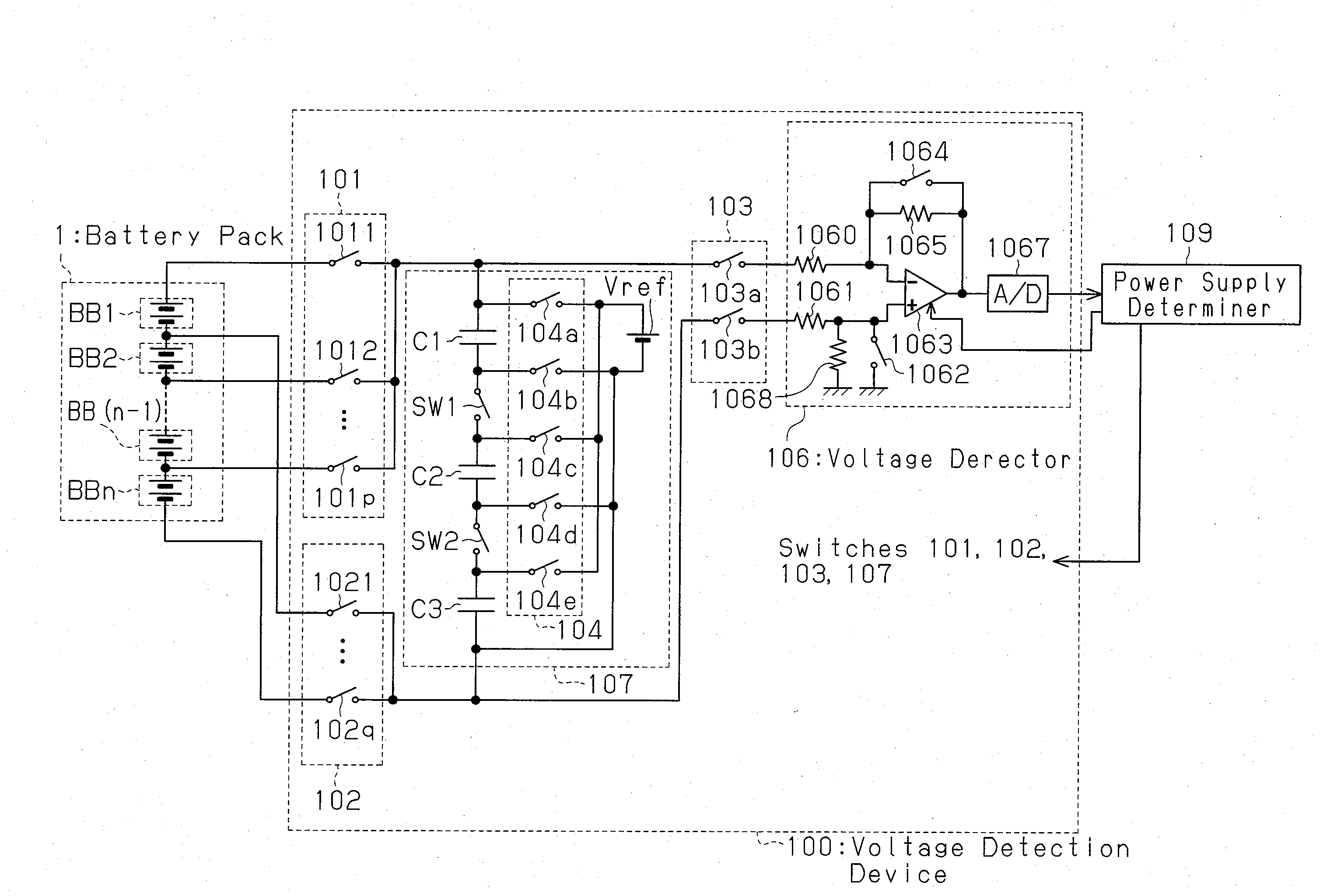 Voltage detection device and electric vehicle including voltage detection device