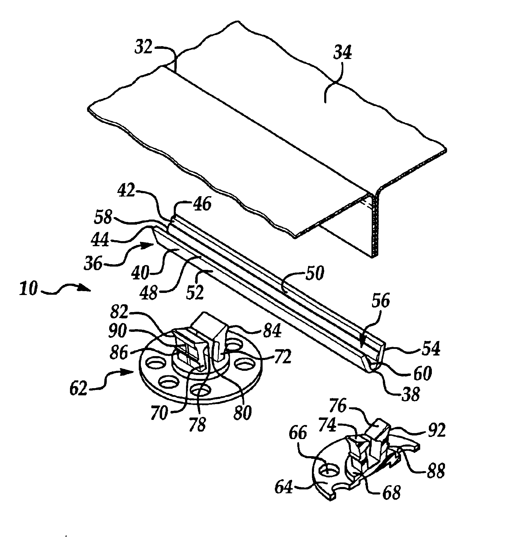 Attachment assembly for securing trim material to the padding of a vehicle seat