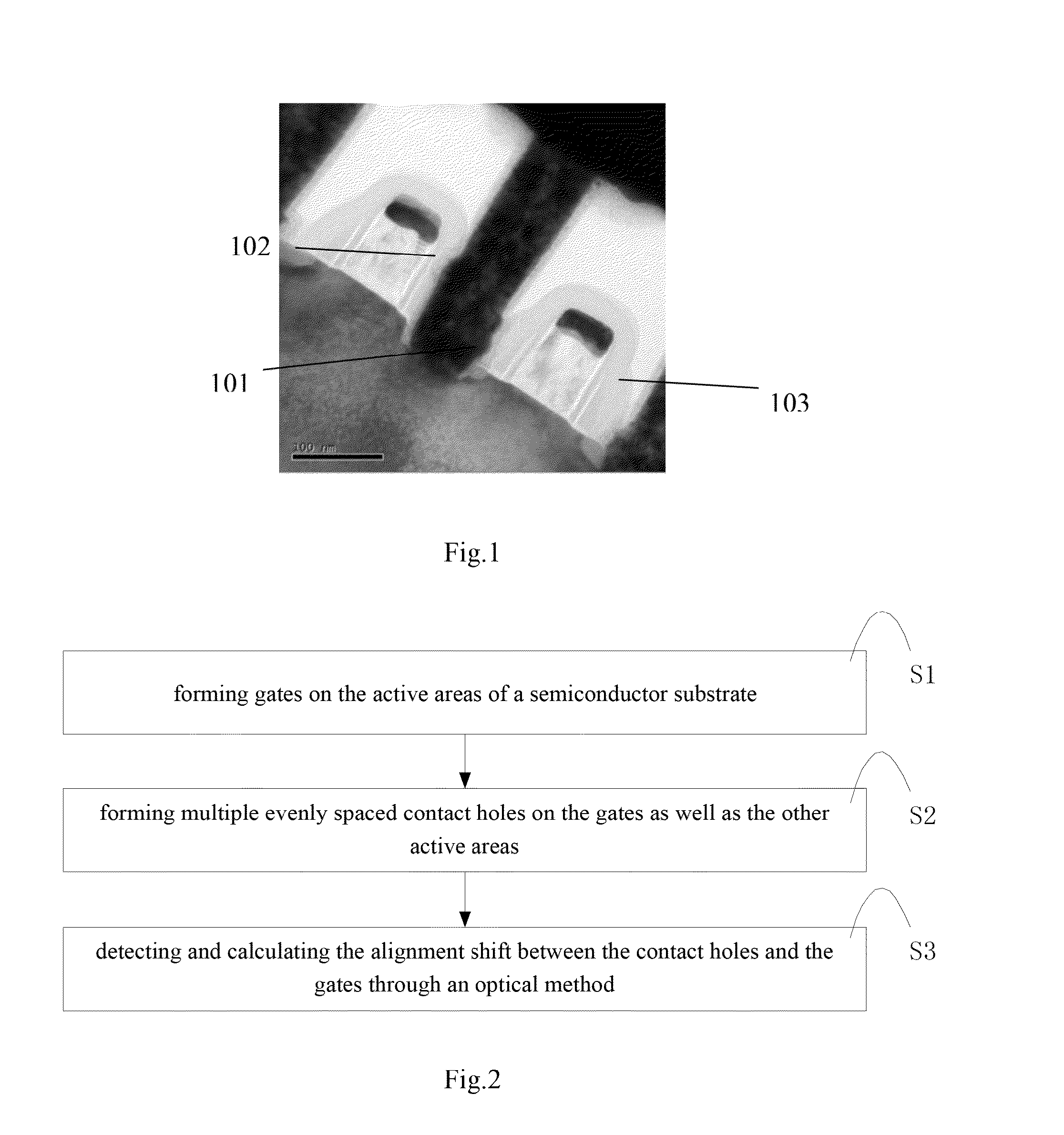 Method of detecting and measuring contact alignment shift relative to gate structures in a semicondcutor device