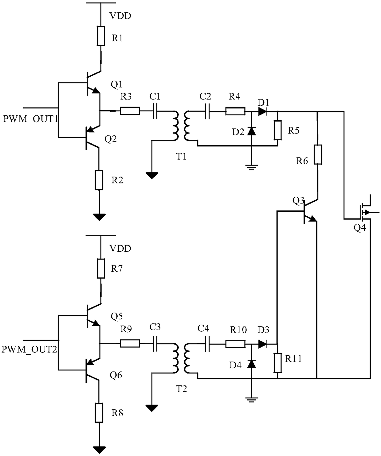 Transformer isolation driving method with adjustable space width range and duty ratio